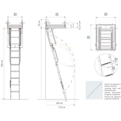 Scala retrattile riginda in 4 pezzi -misure cm 50-90 misure