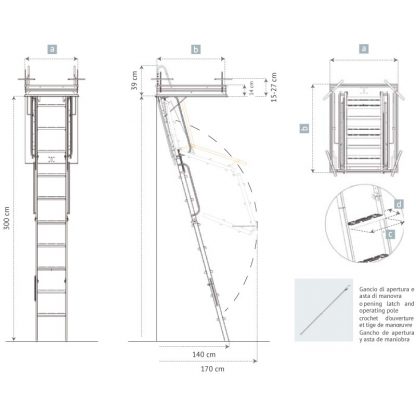 Scale retrattili rigide pieghevoli in 4 pezzi 70 x 120 H 350 misure