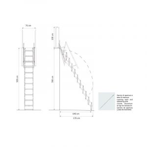 Scala retattile per soppalchi a pantografo 70 x 100 misure