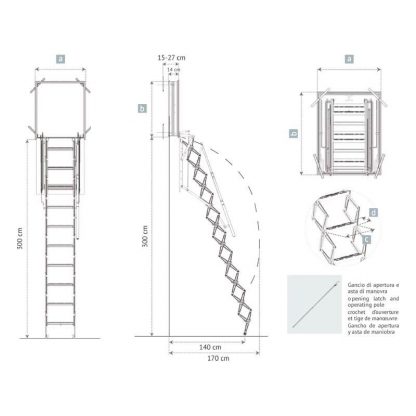 scala retrattile a pantografo da parete foro 50 x 100 misure