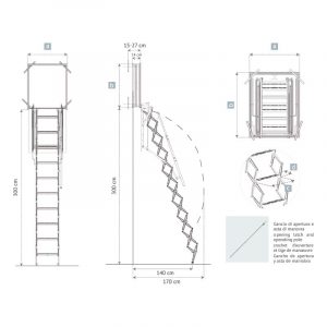 scala retrattile a pantografo da parete foro 50 x 80 misure