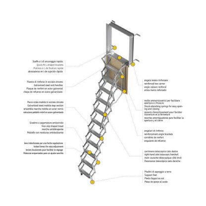 Scale retrattili a pantografo per muro verticale 50 x 90 altezza 325 cm descrizione