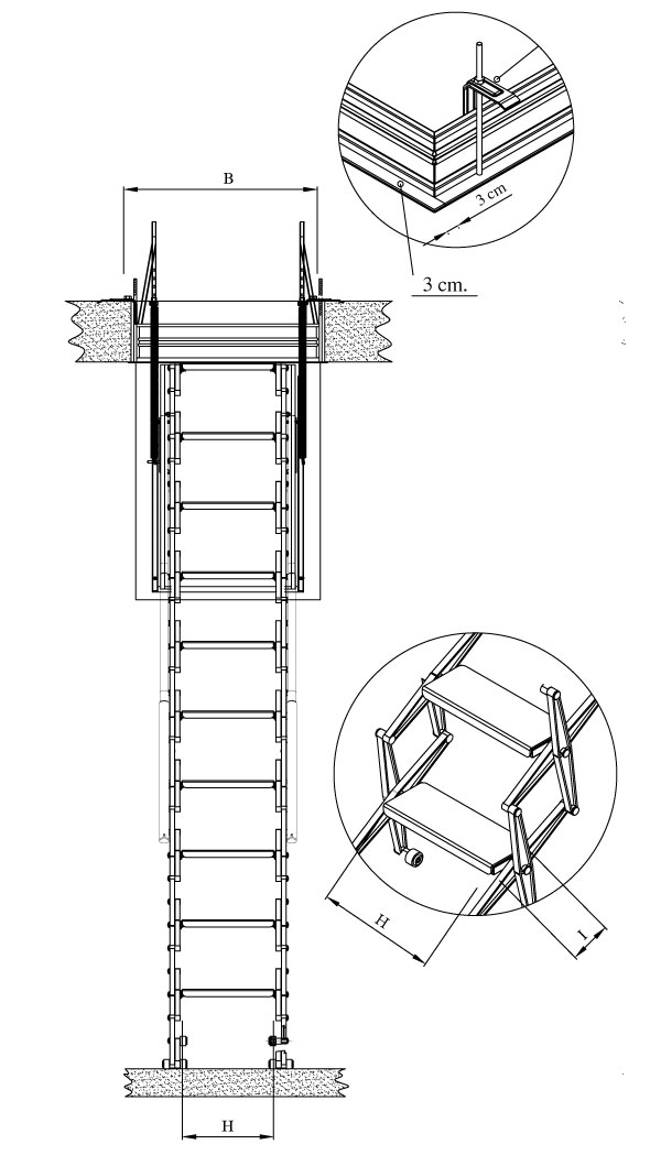 Legenda misure Scale Retrattili motorizzate elettriche Aci Alluminio 70 x 100 h 325