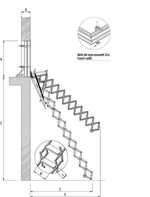 Scala retrattile soffitto 120x70 h 3 corriman - De Rosa Srl