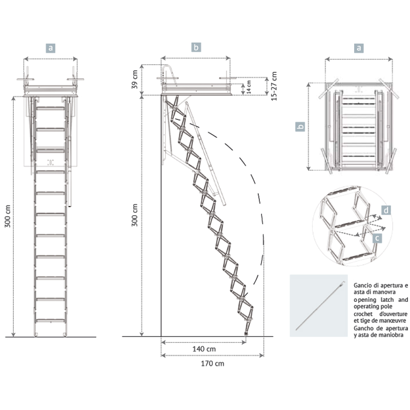 Scale retrattili per soffitte e sottotetti foro 70 x 130 h 350 cm