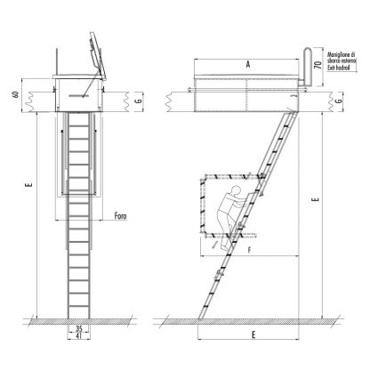 Scale Retrattili 3 segmenti accesso copertura 70 x 120 misure